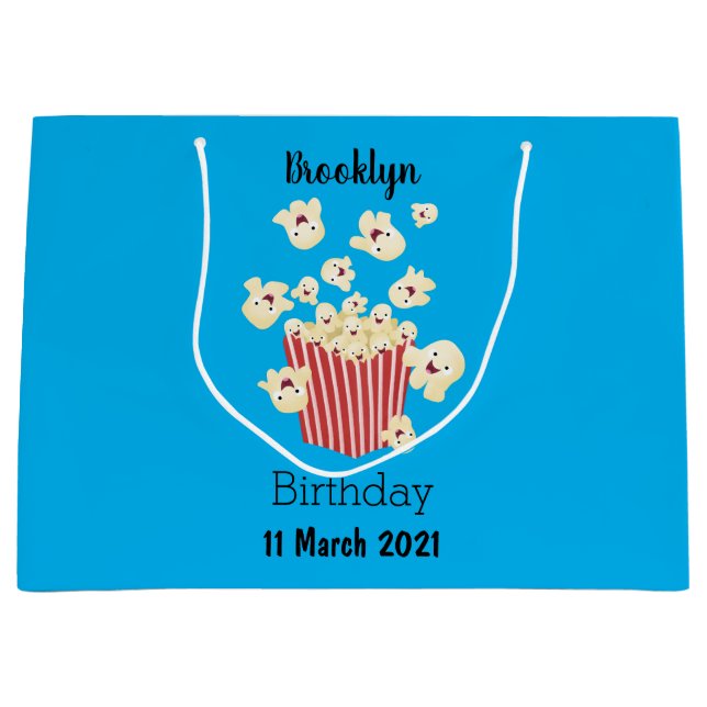 Grand Sac Cadeau Caricature de pop-corn drôles (Devant)