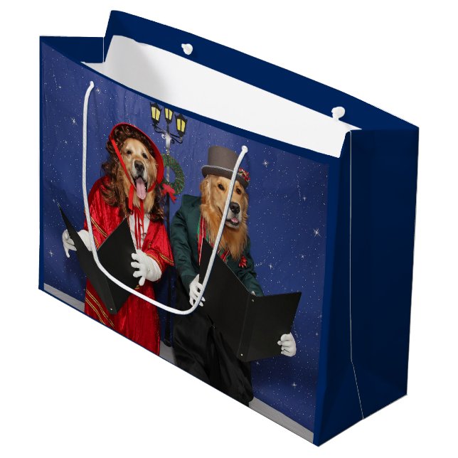Grand Sac Cadeau Carolers de Noël de golden retriever (Devant Angle)