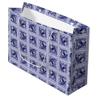 Grand Sac Cadeau Carreaux de Delft en bleu denim occidental
