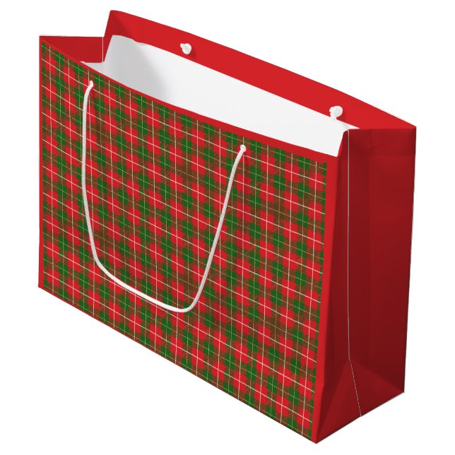 Grand Sac Cadeau Carreaux de Noël Rouge Vert (Devant Angle)