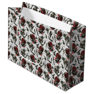 Grand Sac Cadeau Carrelage gothique cool crânes motifs fleurs
