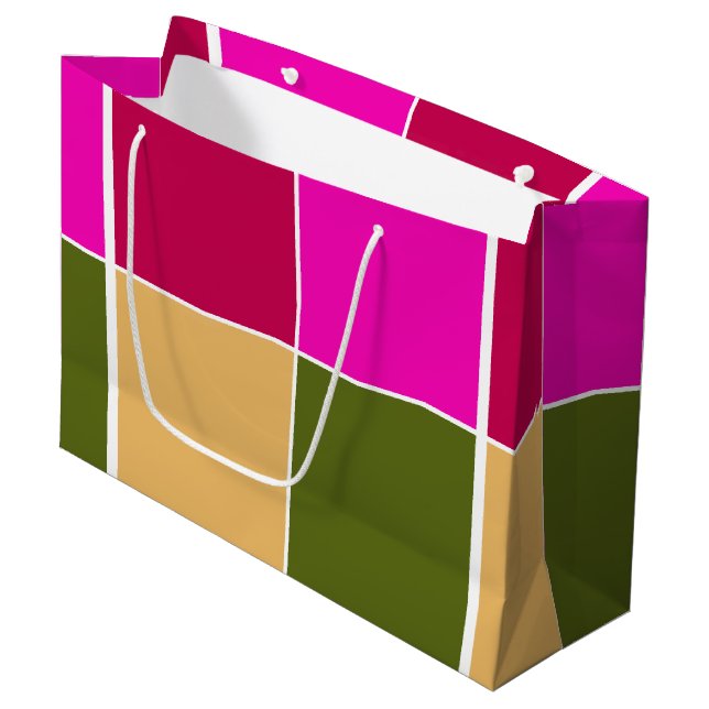 Grand Sac Cadeau Carrés de fleurs roses chaudes (Devant Angle)