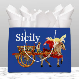 Grand Sac Cadeau Carretto Siciliano - Traditional Sicilian Blue