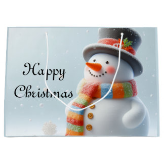 Grand Sac Cadeau Carte de Noël joyeuse de bonhomme de neige