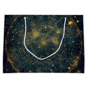 Grand Sac Cadeau Carte des étoiles célestes d'or (4)
