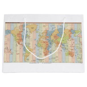 Grand Sac Cadeau Carte des fuseaux horaires mondiaux