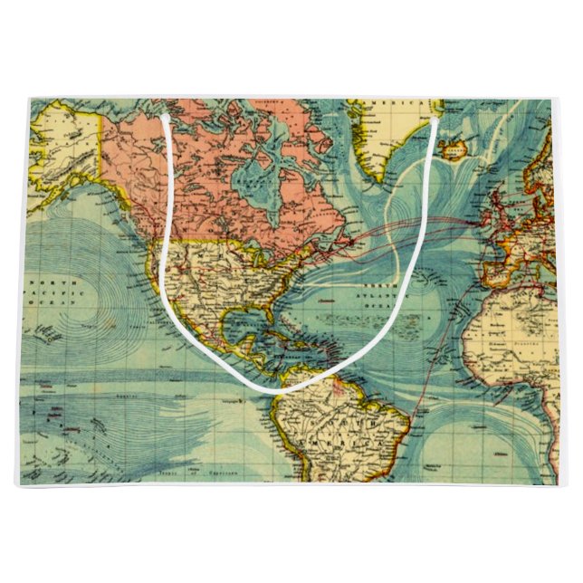 Grand Sac Cadeau Carte du monde avec cartes géographiques américain (Devant)