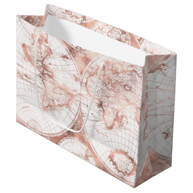 Grand Sac Cadeau Carte rose du monde d'antiquité de parties (Devant Angle)