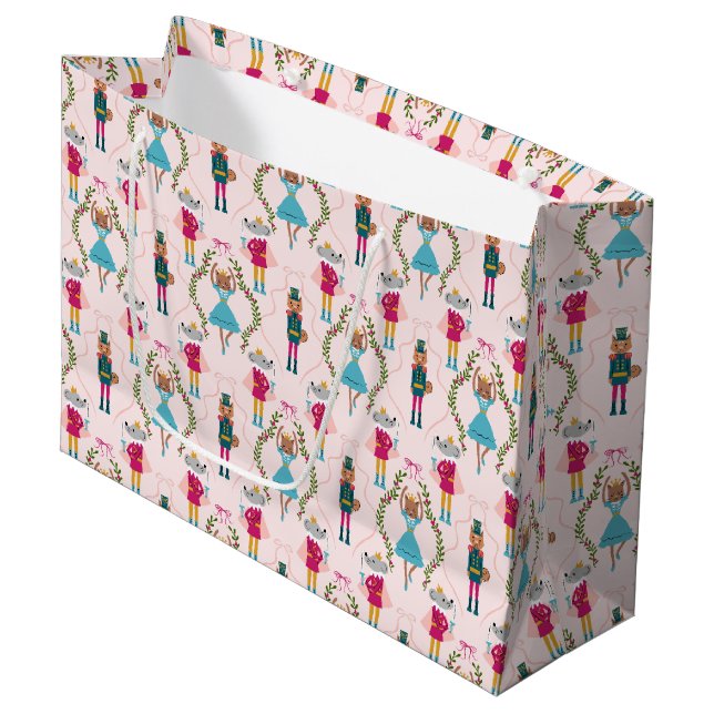 Grand Sac Cadeau Casse-noix rose Animaux Motif (Devant Angle)