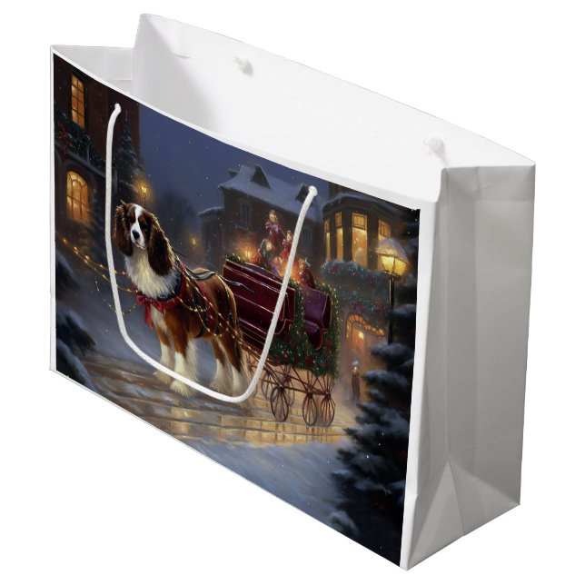 Grand Sac Cadeau Cavalier King Charles Spaniel Noël Festive (Devant Angle)