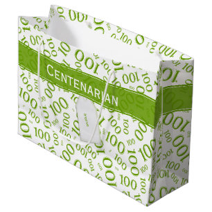 Grand Sac Cadeau Centenaire 100e anniversaire Green Collage Motif