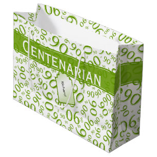 Grand Sac Cadeau Centenarian 100e Motif du nombre aléatoire vert