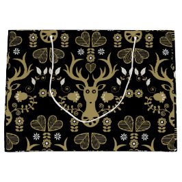 Grand Sac Cadeau Cerf d'art populaire scandinave
