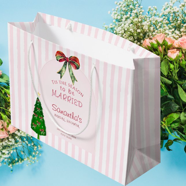 Grand Sac Cadeau C'est la saison de se marier Shower de mariage (Bow Tis The Season To Be Married Christmas Festive Bridal Shower Wedding Rehearsal Dinner Gift Bag)