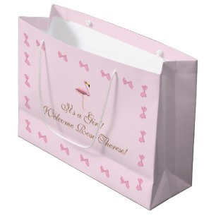 Grand Sac Cadeau C'est un Baby shower de Flamant rose rose fille