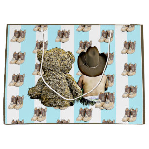 Grand Sac Cadeau C'est un garçon Lil Cowboy bébé et Teddy Bear