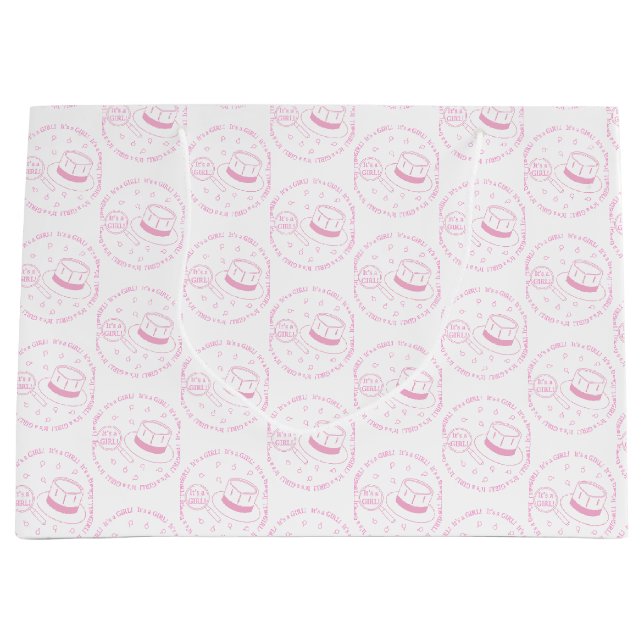 Grand Sac Cadeau C'est une fille ! faire-part (Devant)
