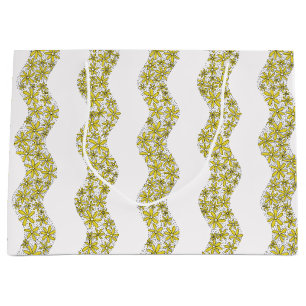 Grand Sac Cadeau Chaîne de marguerite Fleur laide rayures jaune
