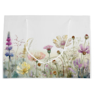 Grand Sac Cadeau Champ d'aquarelle des fleurs sauvages
