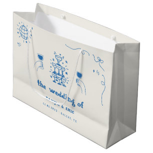 Grand Sac Cadeau Champagne Dessin À La Main Disco Mariage Faveur