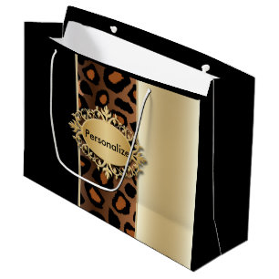 Grand Sac Cadeau Champagne et motif noir de léopard