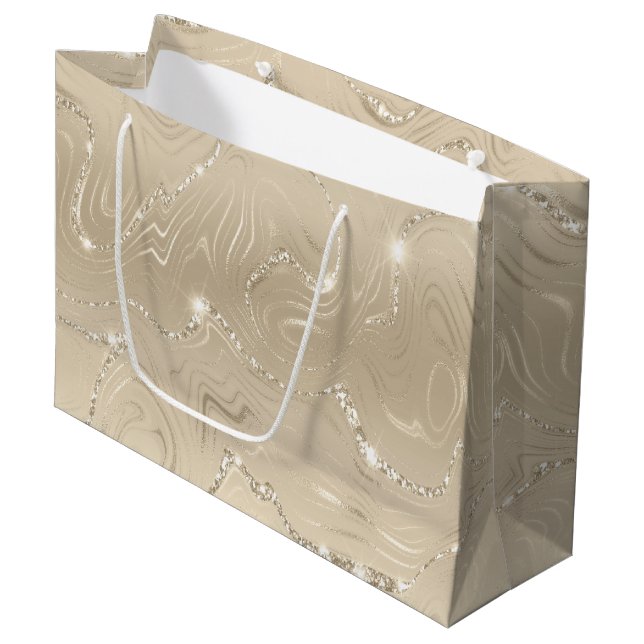 Grand Sac Cadeau Champagne Parties scintillant Arrière - plan beige (Devant Angle)