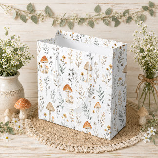 Grand Sac Cadeau Champignons, Accents de la forêt, Floral, Fantaisi