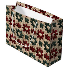 Grand Sac Cadeau Chandail de Noël vert rouge rétro