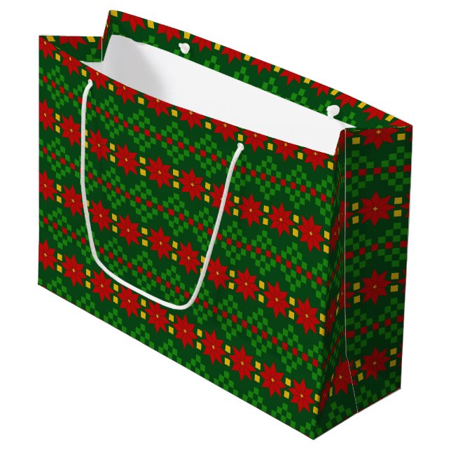 Grand Sac Cadeau Chandail Tacky Style Poinsettias de Noël (Devant Angle)