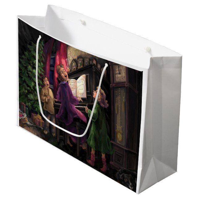 Grand Sac Cadeau Chant de Noël sur la peinture (Devant Angle)