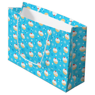 Grand Sac Cadeau Chanukah Jelly Doughnut Etoiles Bleu