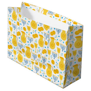 Grand Sac Cadeau Chanukah Menorahs Gelt White