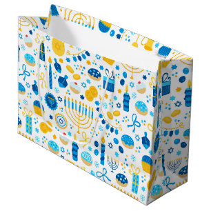 Grand Sac Cadeau Chanukah Party Bleu Or Blanc