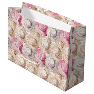 Grand Sac Cadeau Chapeaux de paille blancs crème rose Anniversaire