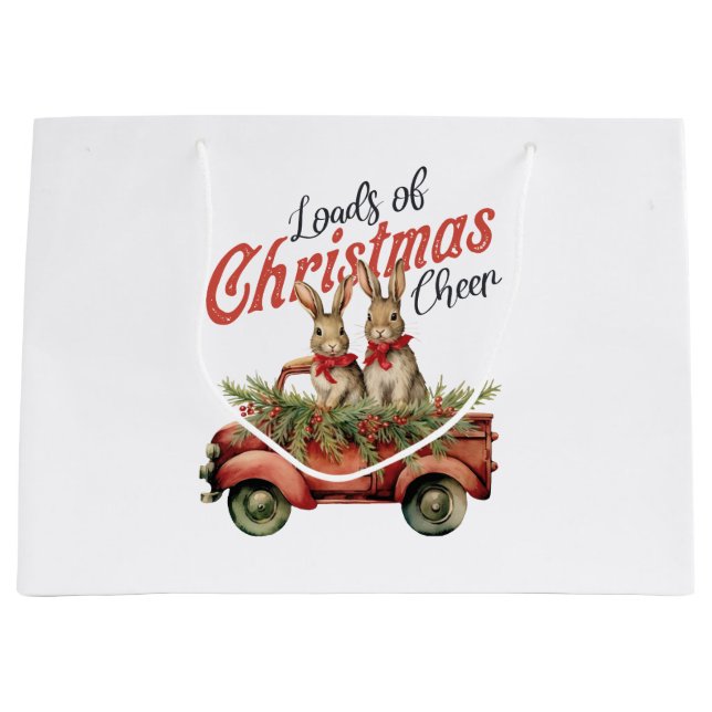 Grand Sac Cadeau Charges de lapins de Noël en Camion Rouge (Devant)