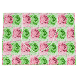 Grand Sac Cadeau Charming Pink & Green Rose Wide Gift Bag