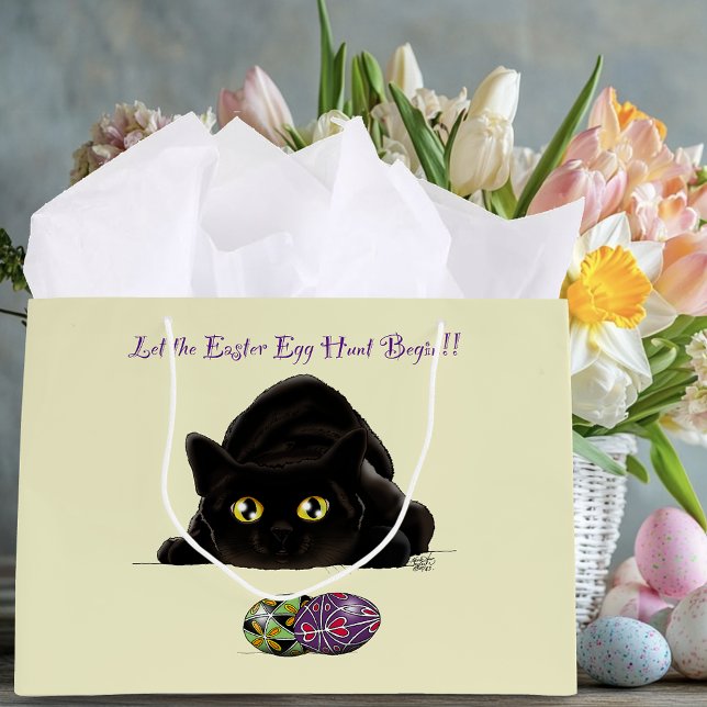 Grand Sac Cadeau Chasse aux oeufs de Pâques Chat amusant (Créateur téléchargé)