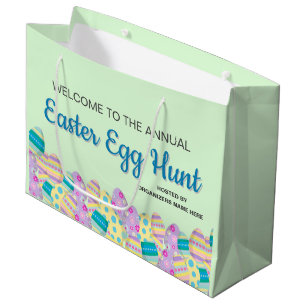 Grand Sac Cadeau Chasse aux oeufs de Pâques personnalisée Bannière