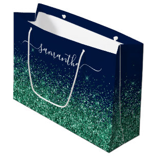 Grand Sac Cadeau Chasseur de minuit vert paillettes élégant nom