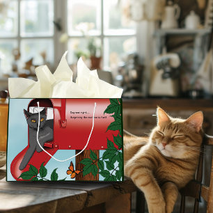 Grand Sac Cadeau Chat boîte de courrier rouge
