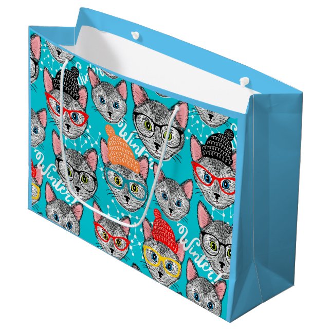 Grand Sac Cadeau Chat dans le casquette (Devant Angle)