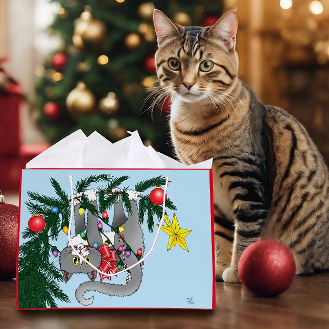 Grand Sac Cadeau Chat d'arbre de Noël à pendre drôle (Créateur téléchargé)