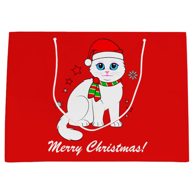 Grand Sac Cadeau Chat de Noël au temps de Noël (Devant)
