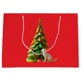 Grand Sac Cadeau Chat de Noël papier