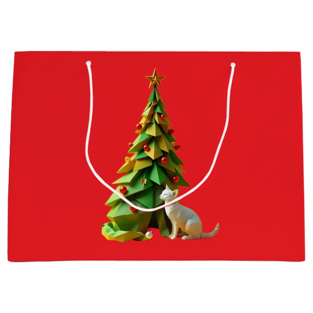 Grand Sac Cadeau Chat de Noël papier (Devant)