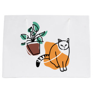 Grand Sac Cadeau Chat et le plante