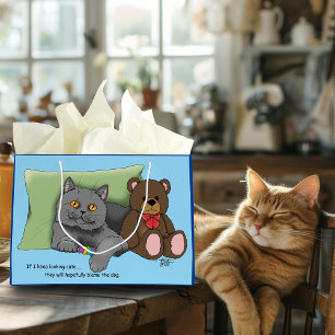 Grand Sac Cadeau Chat gris ours en peluche