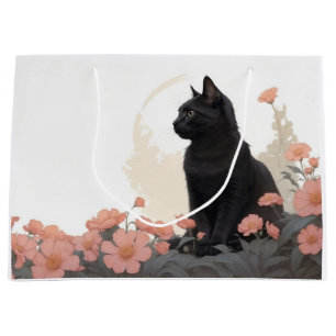 Grand Sac Cadeau chat noir avec votre texte ou sans texte