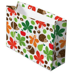 Grand Sac Cadeau Châtaignes et hérissons Motif sans couture
