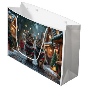 Grand Sac Cadeau Chats Angora Turcs Noël Neige Vacances